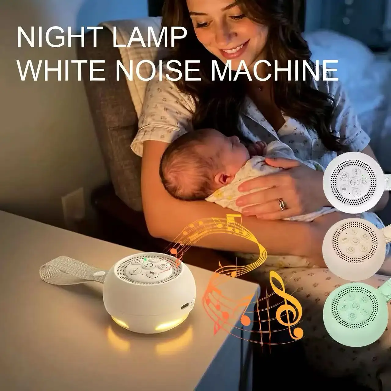 White Noise Machine Sleep - Witte geluidsmachine met warm nachtlampje Baby